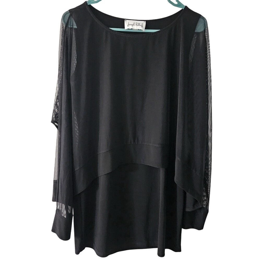 Joseph Ribkoff Layered Tunic Women 10Black Mesh Sheer Sleeve Blouse